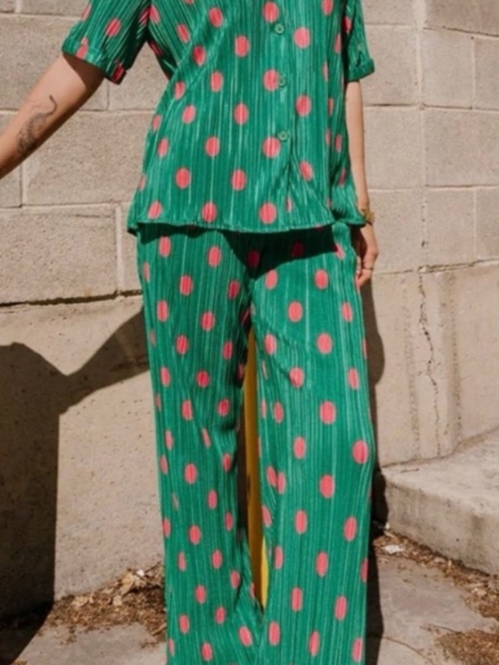 Dressed in LALA Green Wide Leg Polka Dot Pants